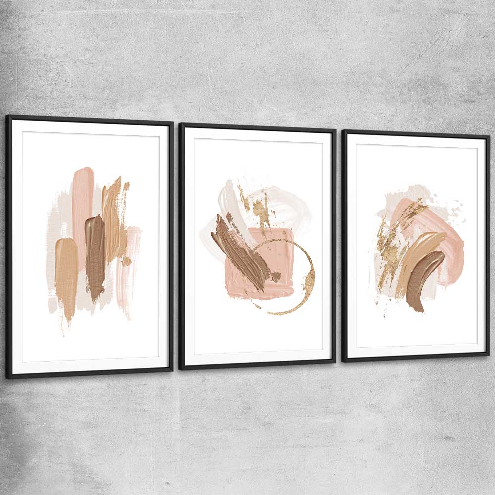 Neutral Strokes Set black glass front frame - part of our high quality canvas abstract wall art collection