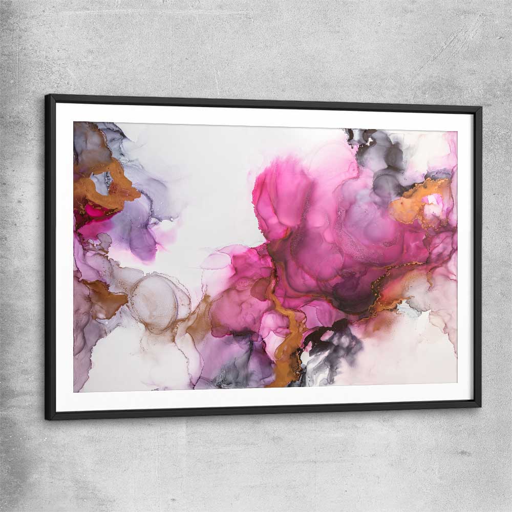 Pink Clouds black glass front frame - part of our high quality canvas abstract wall art collection