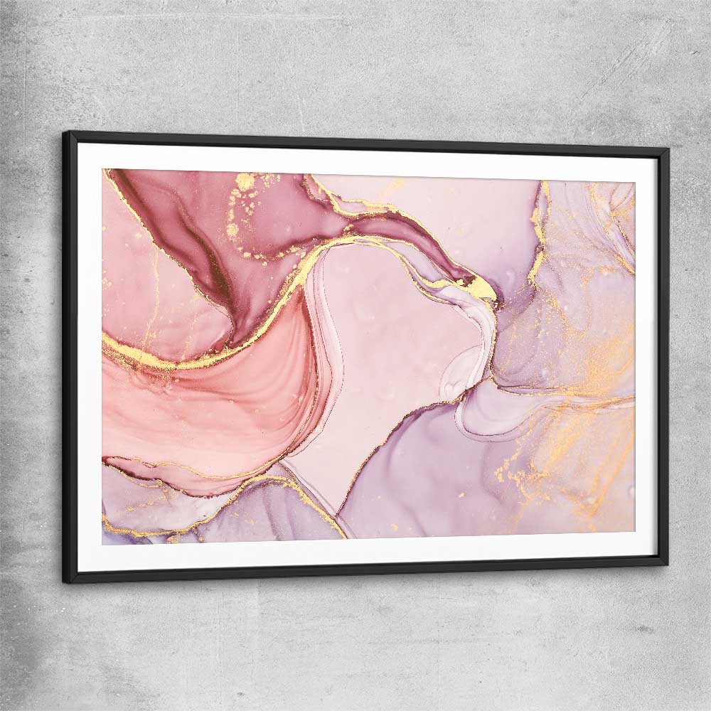 Pink Marble black glass front frame - part of our high quality canvas abstract wall art collection