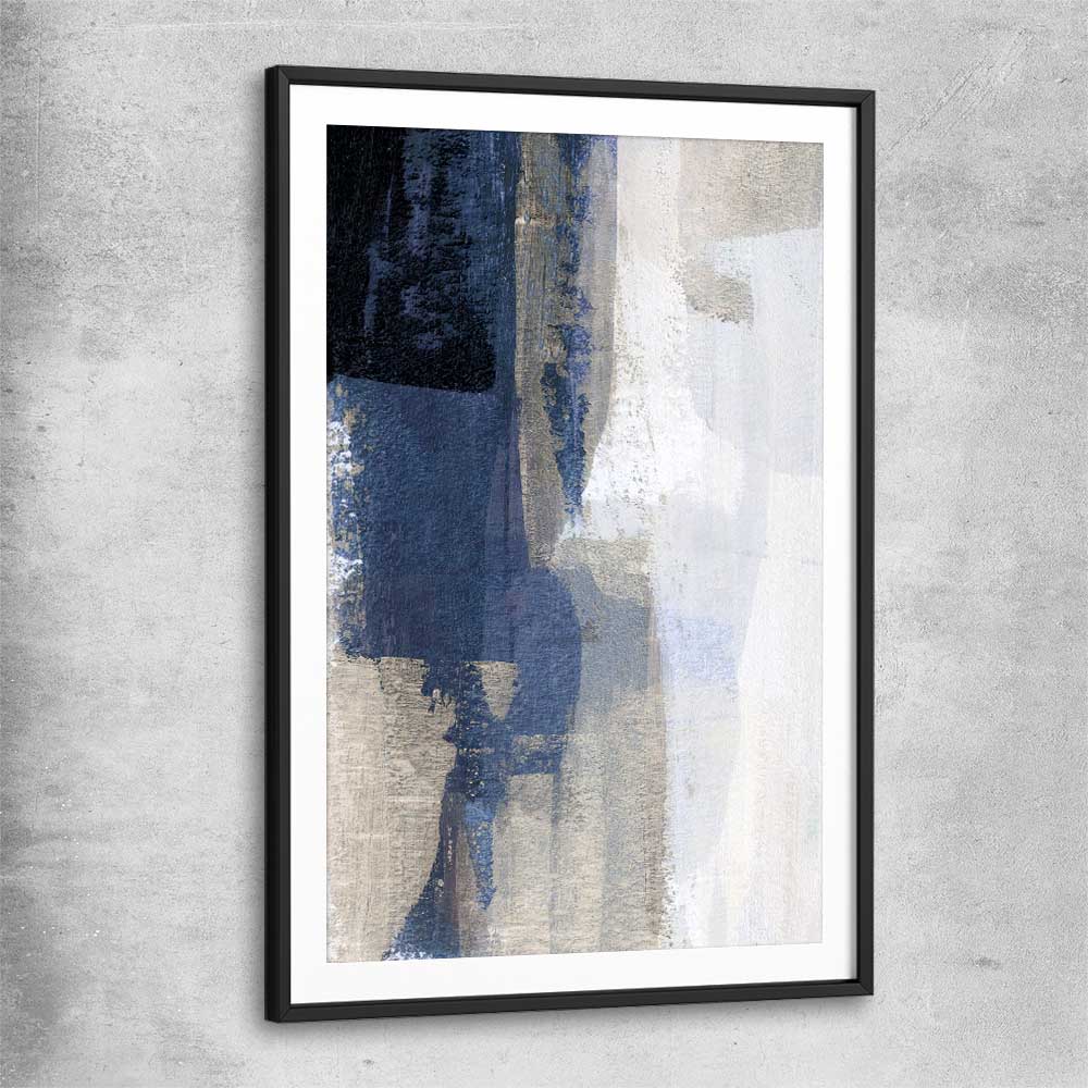 Soft Blue One black glass front frame - part of our high quality canvas abstract wall art collection