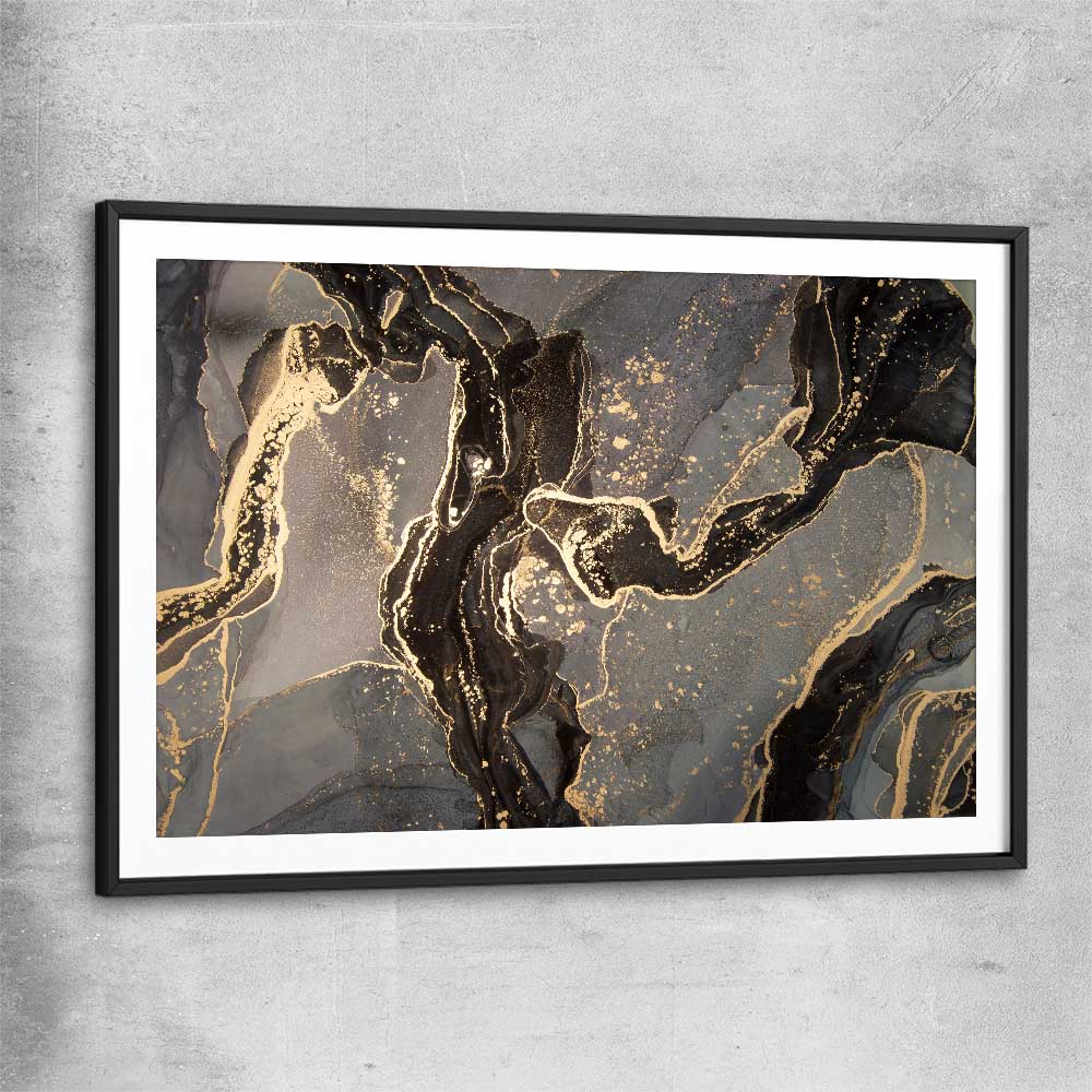 Golden Drift black glass front frame - part of our high quality canvas abstract wall art collection