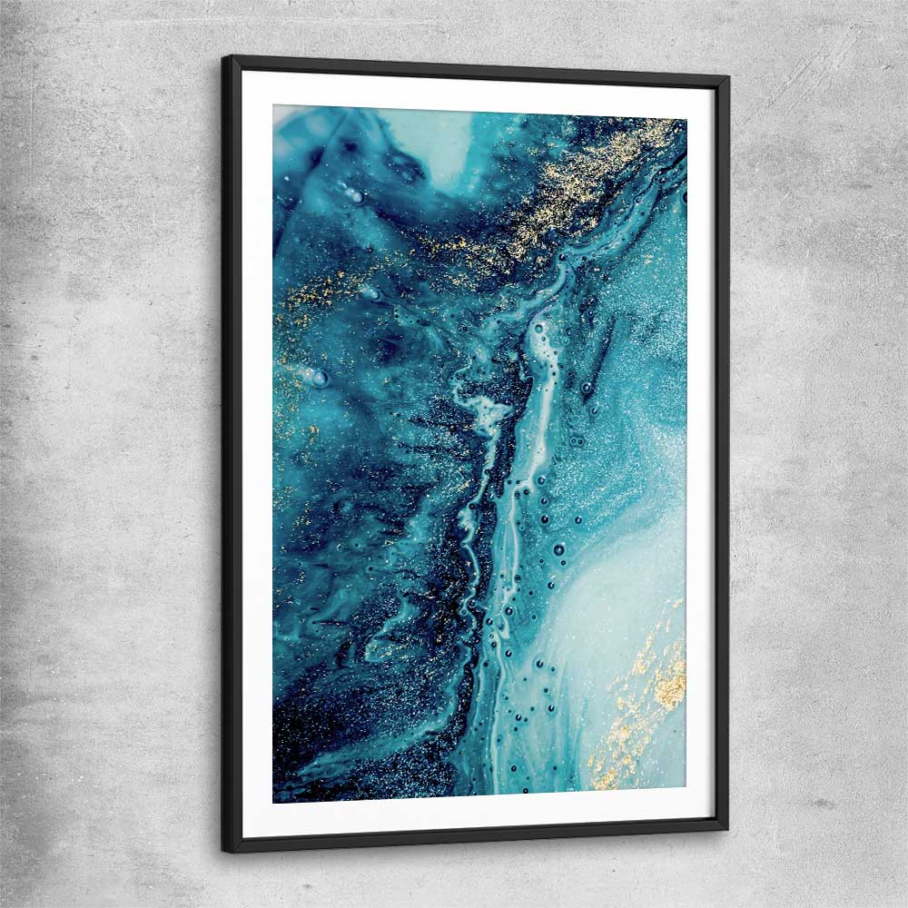 Turquoise Current black glass front frame - part of our high quality canvas abstract wall art collection