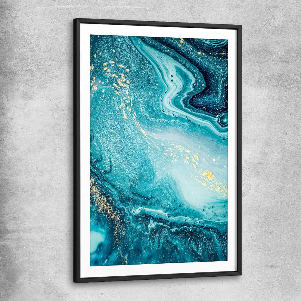 Turquoise Ocean black glass front frame - part of our high quality canvas abstract wall art collection