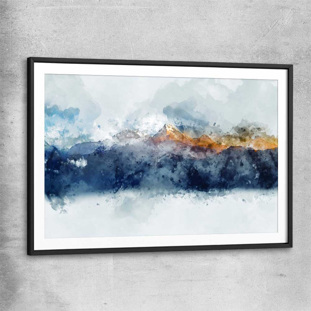 Watercolour Mountains black glass front frame - part of our high quality canvas abstract wall art collection