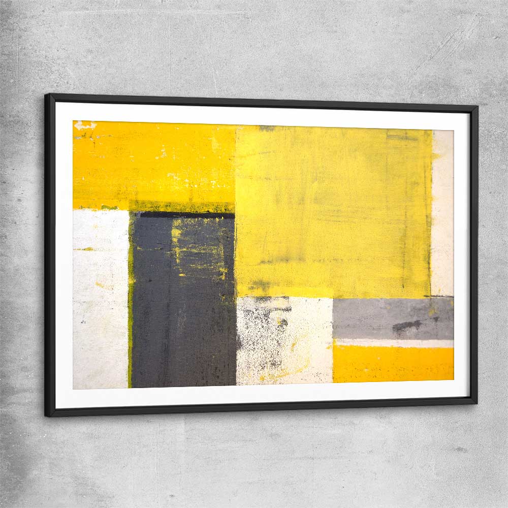 Yellow Texture black glass front frame - part of our high quality canvas abstract wall art collection