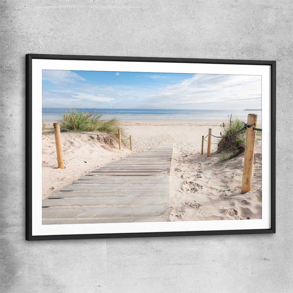 Beach and coastal wall art print of Beautiful Beach Path with black glass front frame