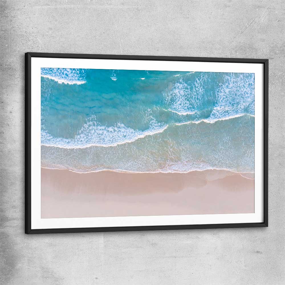 Beach and coastal wall art print of Calm Waves with black glass front frame