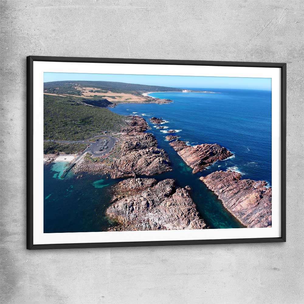 Beach and coastal wall art print of Canal Rocks Two with black glass front frame