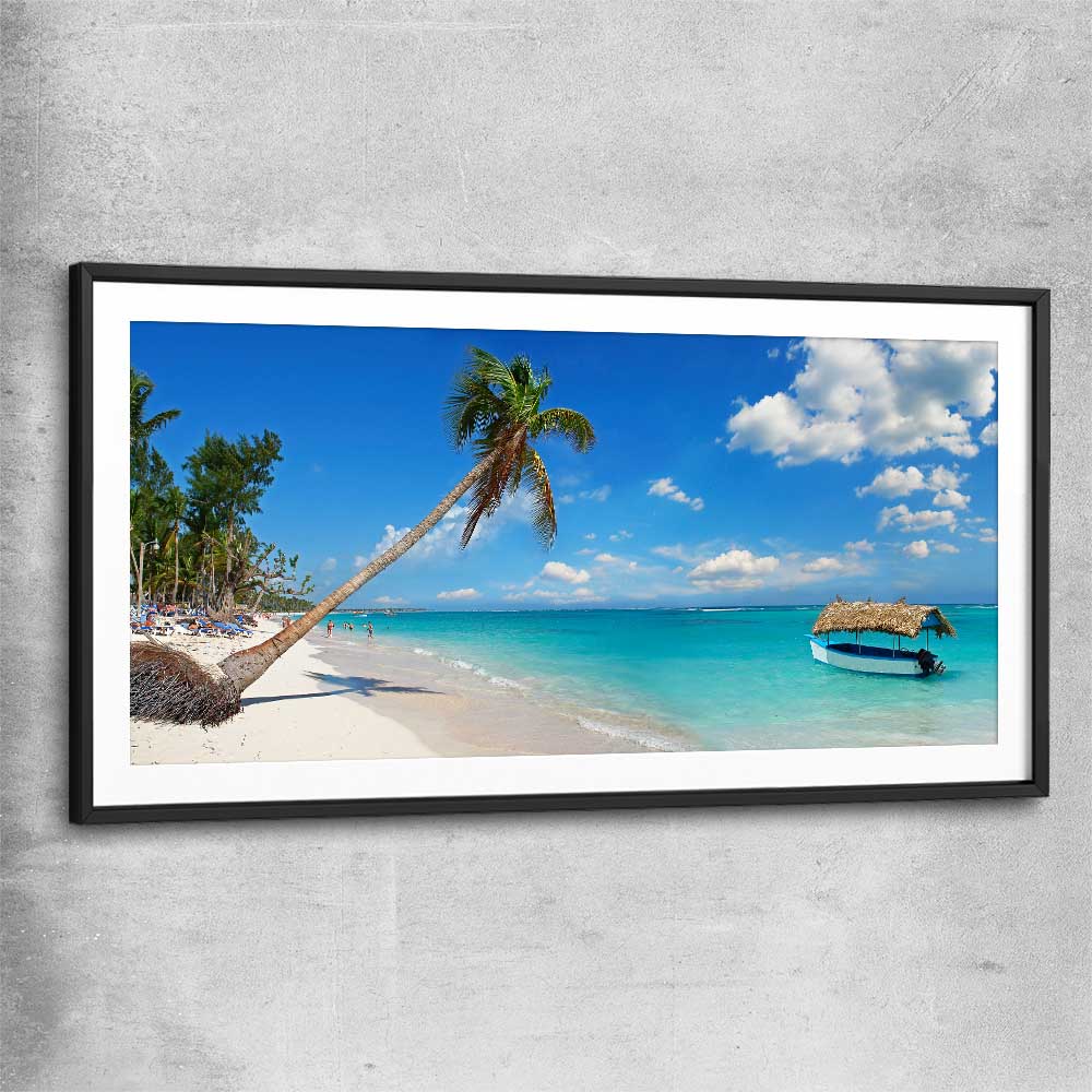 Beach and coastal wall art print of Dominican Republic Beach with black glass front frame