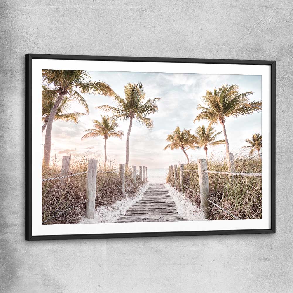 Beach and coastal wall art print of Florida Sunrise with black glass front frame