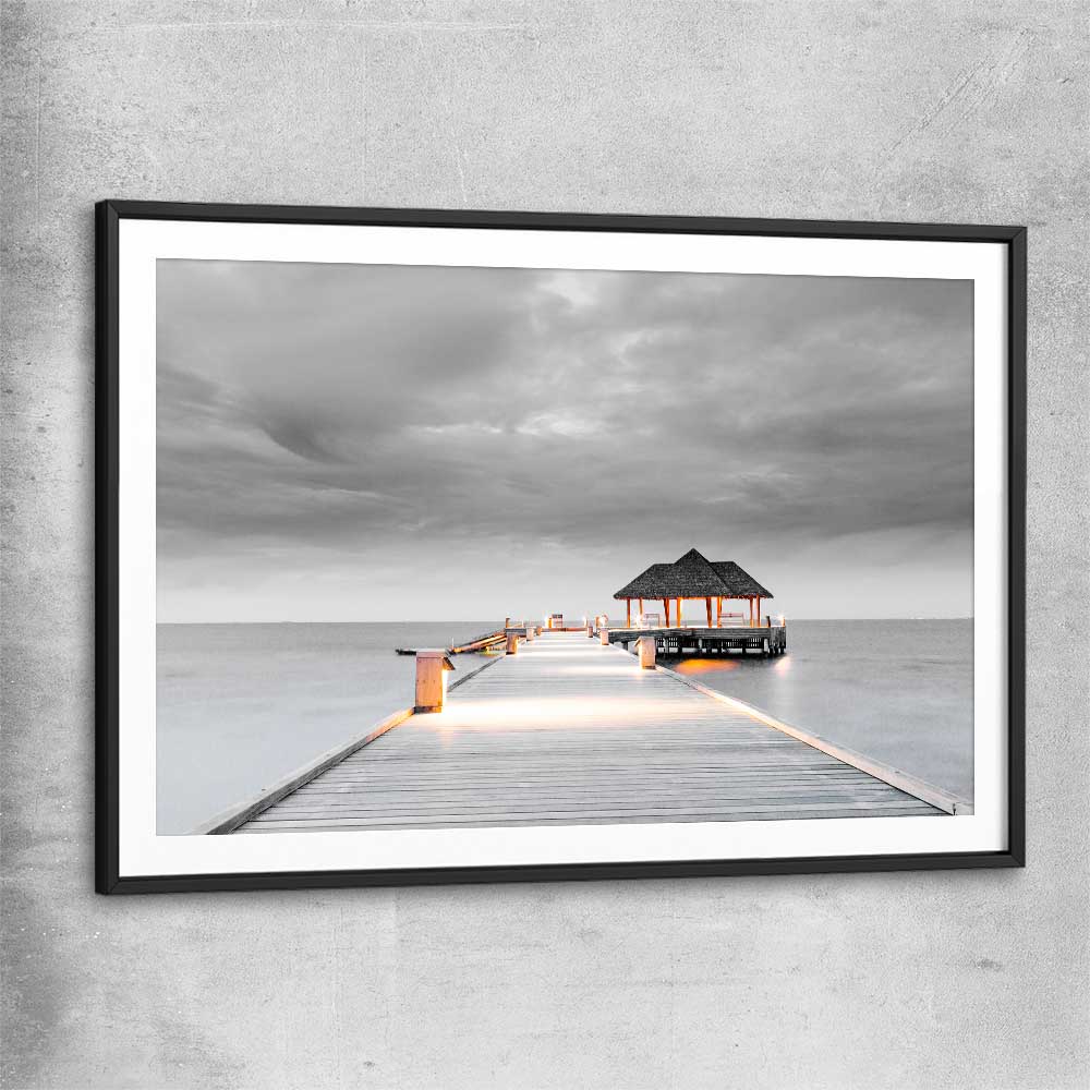 Beach and coastal wall art print of Malediven Storm with black glass front frame