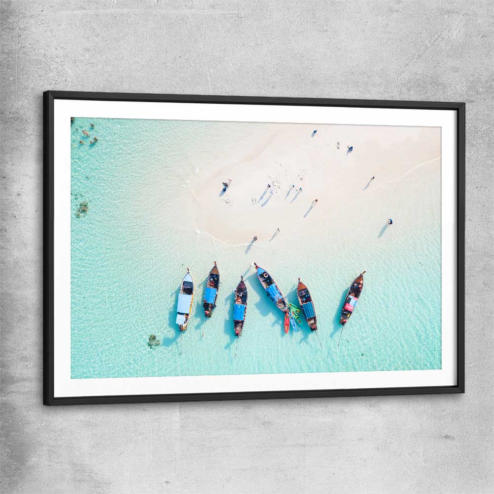 Beach and coastal wall art print of Phuket Aerial with black glass front frame