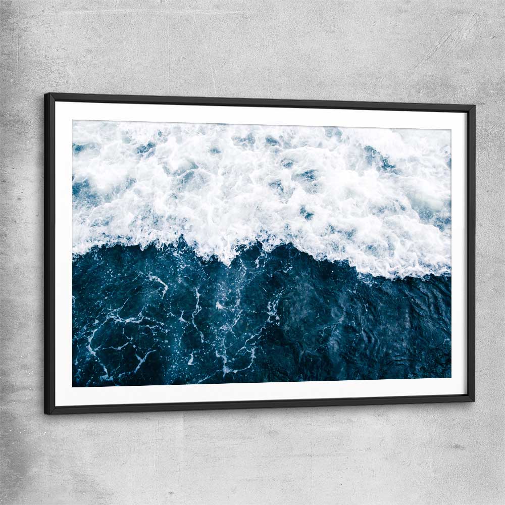 Beach and coastal wall art print of Refreshing Waves with black glass front frame