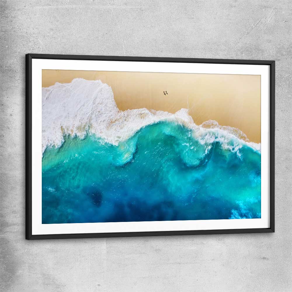Beach and coastal wall art print of Summer Waves with black glass front frame