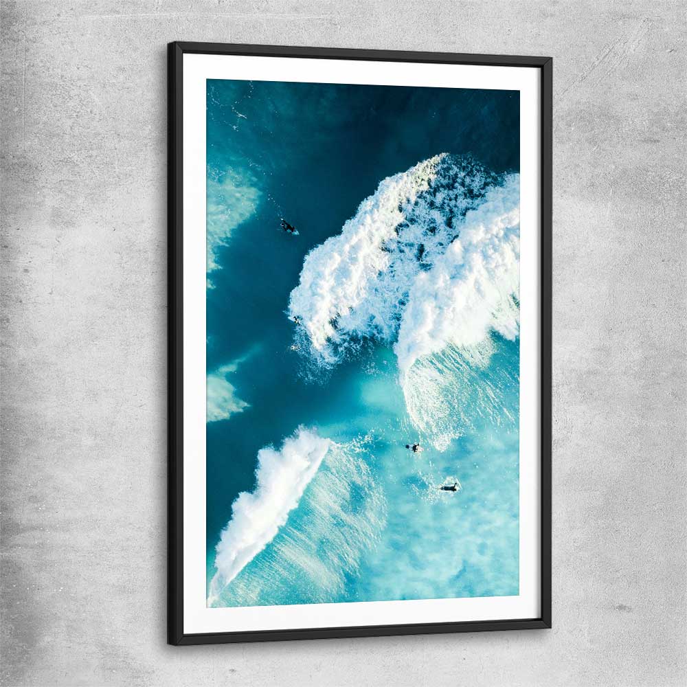 Beach and coastal wall art print of Surfers Paradise with black glass front frame