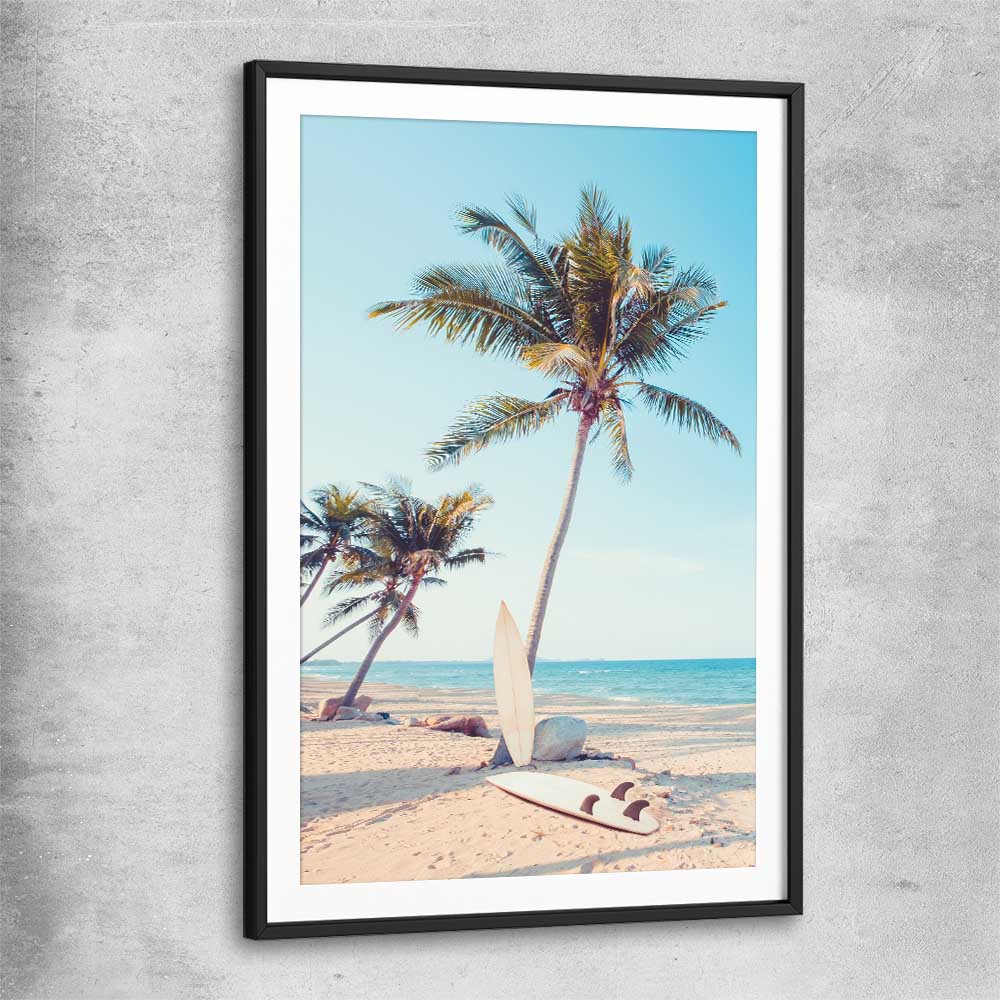 Beach and coastal wall art print of Surfing Break with black glass front frame