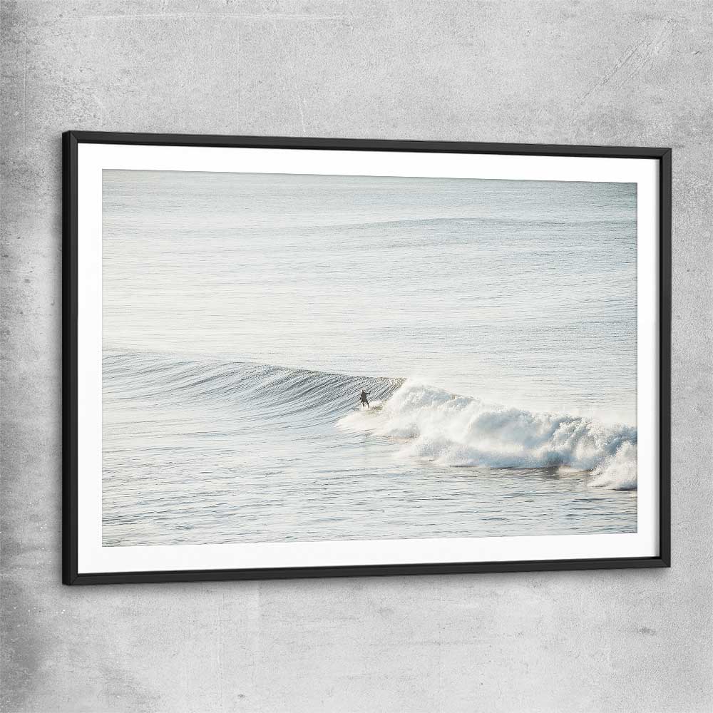 Beach and coastal wall art print of Surfing Waves with black glass front frame