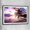 Beach and coastal wall art print of Tropical Sunset with black glass front frame