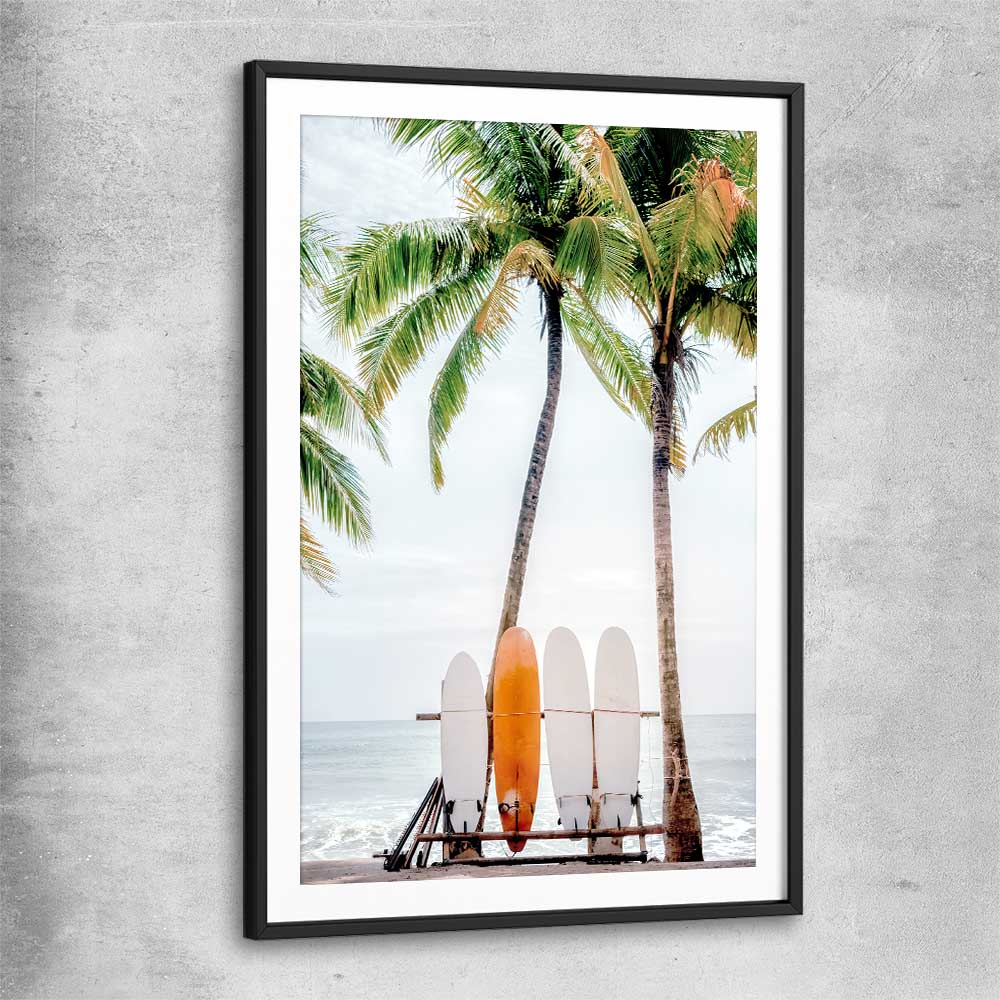 Beach and coastal wall art print of Tropical Surf with black glass front frame