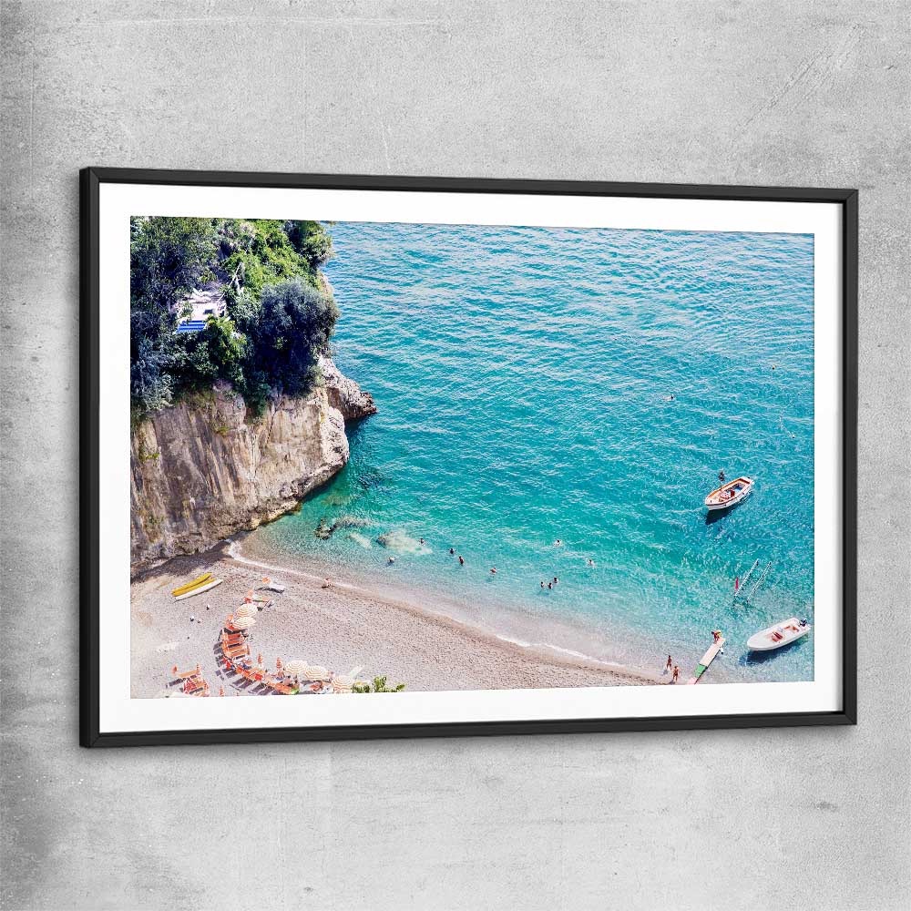 Beach and coastal wall art print of Turquoise Waters with black glass front frame