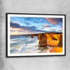 Beach and coastal wall art print of Twelve Apostles with black glass front frame