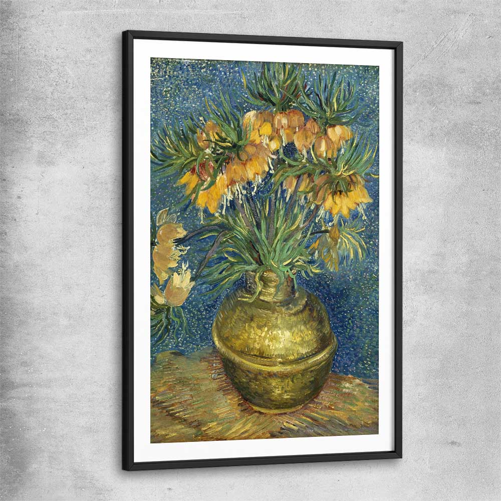 Classic wall art and canvas print of Imperial Fritillaries Van Gogh with black glass front frame