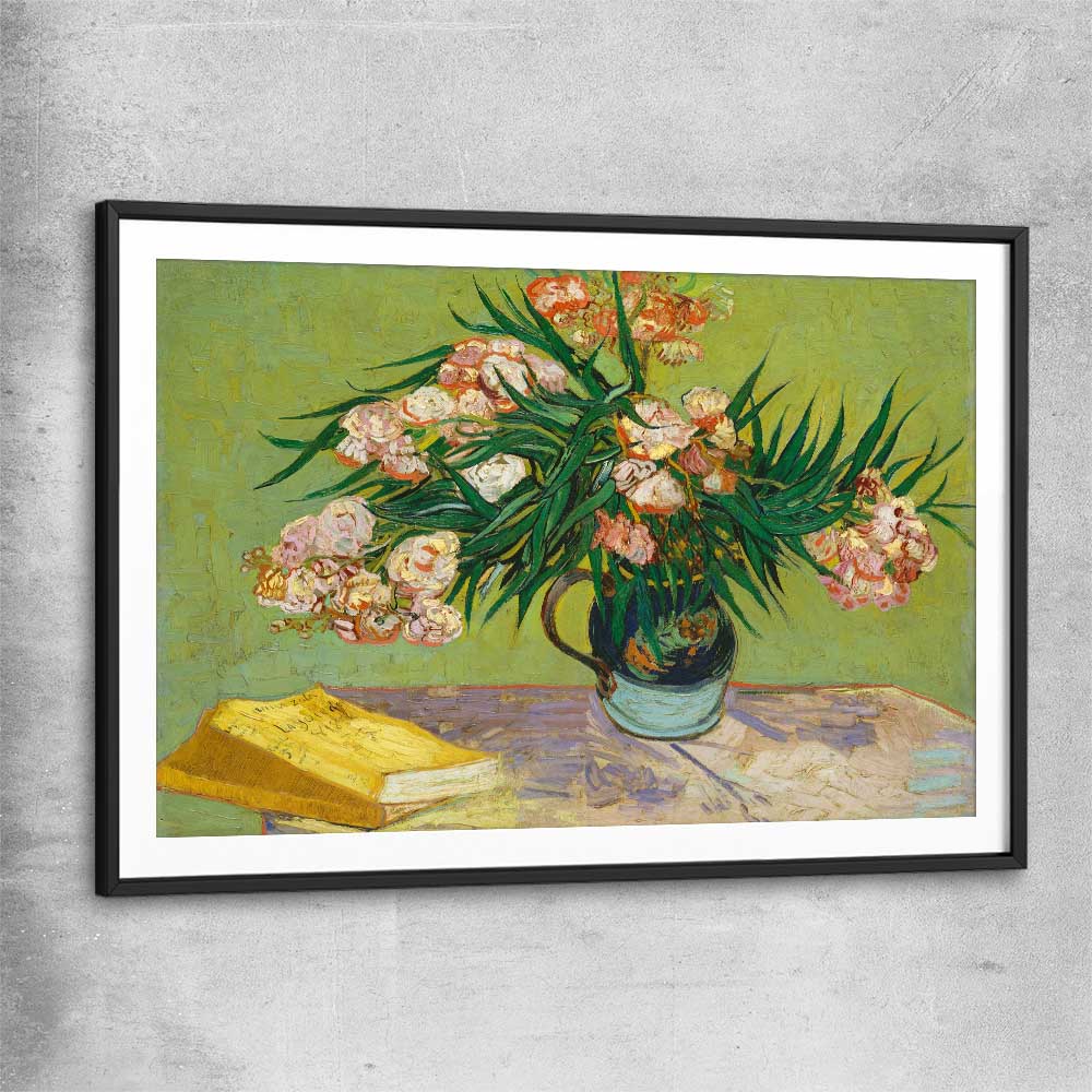 Classic wall art and canvas print of Oleanders Van Gogh with black glass front frame