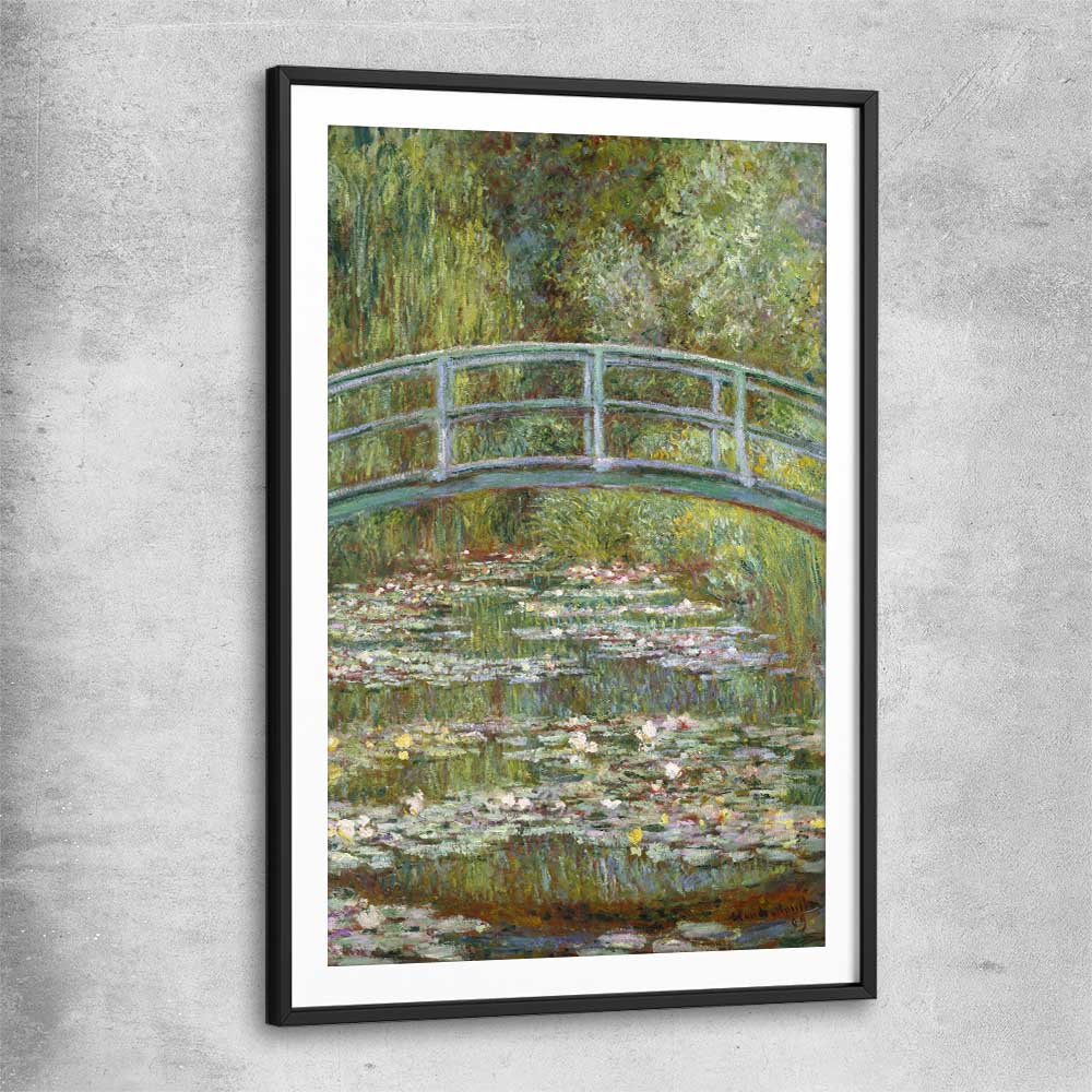 Classic wall art and canvas print of Water Lilies Pond Claude Monet with black glass front frame