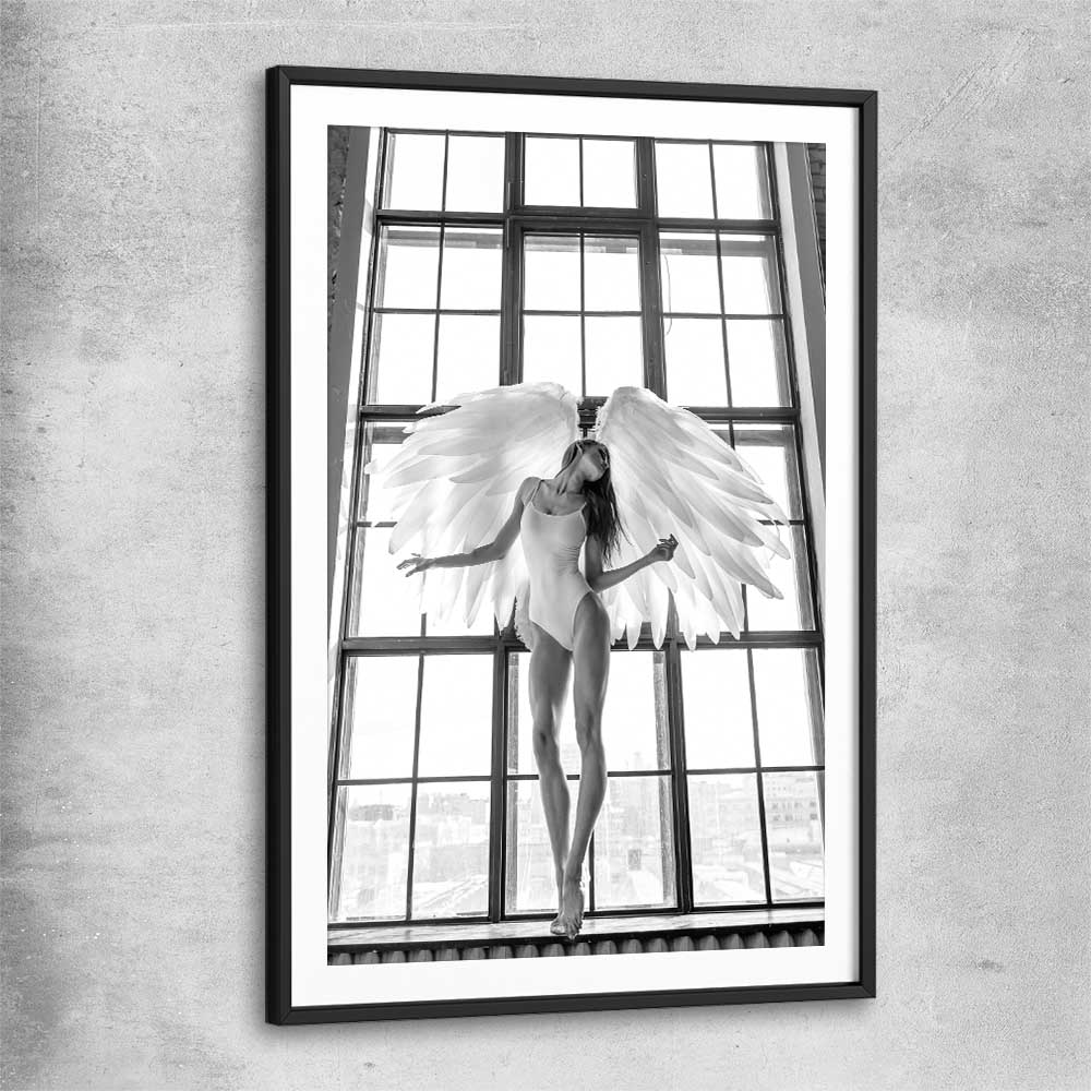 Angel Love One black glass front frame - part of our high quality fashion canvas wall art and prints collection