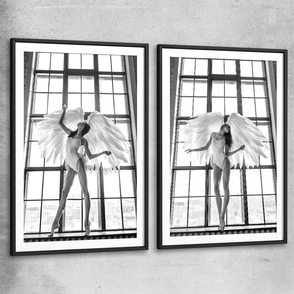 Angel Love Pair black glass front frame - part of our high quality fashion canvas wall art and prints collection