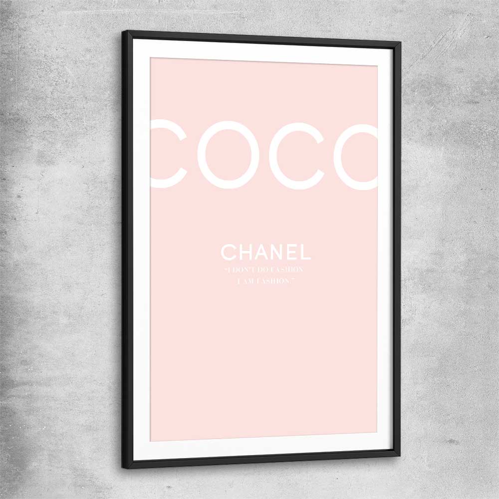 Coco Fashion Pink black glass front frame - part of our high quality fashion canvas wall art and prints collection
