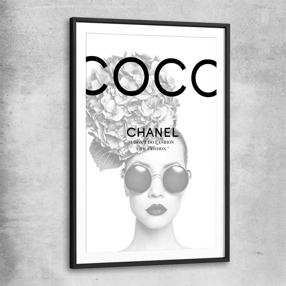 Coco Hydrangea black glass front frame - part of our high quality fashion canvas wall art and prints collection