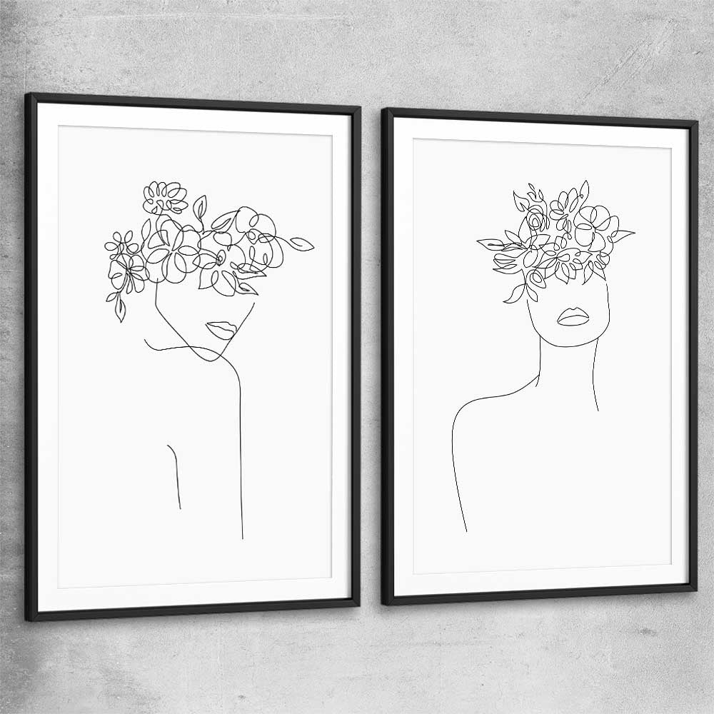 Floral Beauty Pair black glass front frame - part of our high quality fashion canvas wall art and prints collection