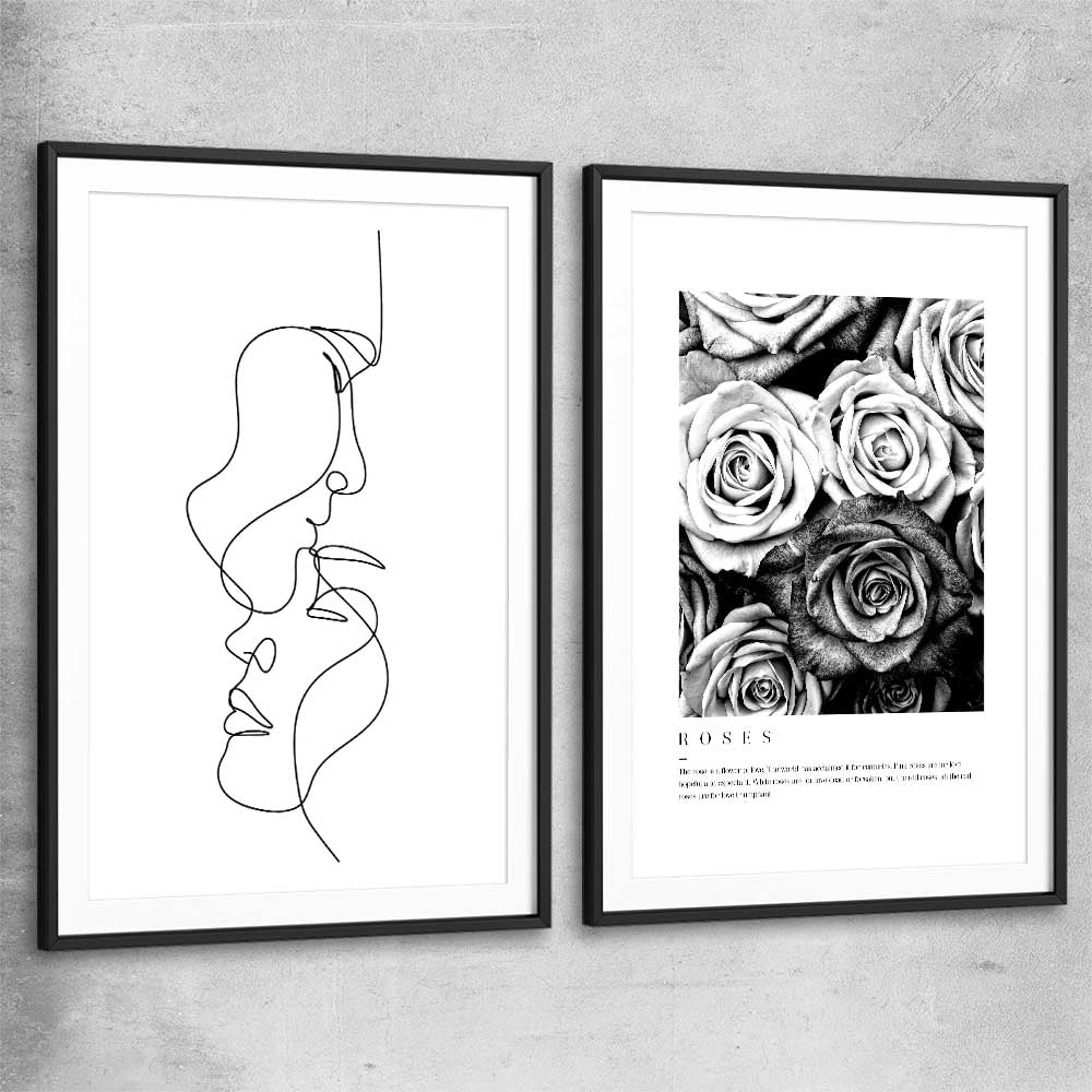 Grey Flowers Pair black glass front frame - part of our high quality fashion canvas wall art and prints collection