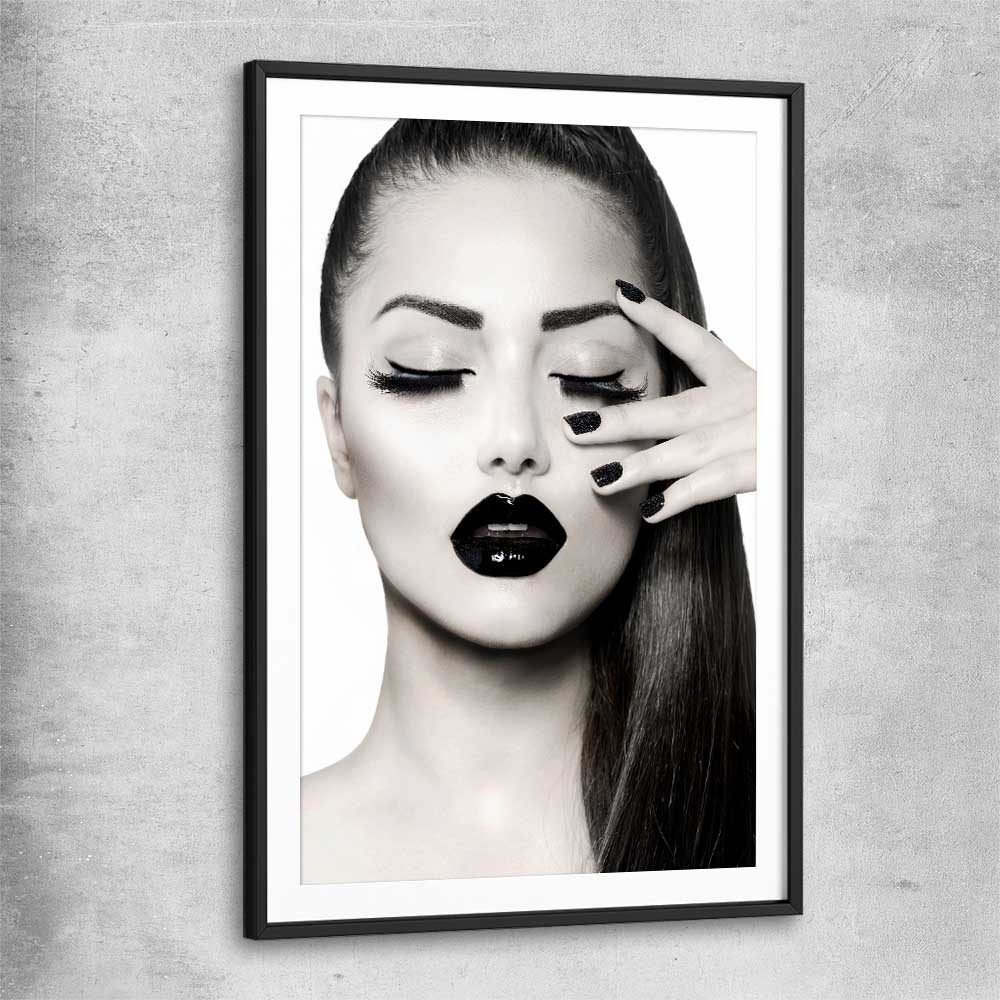 Monotone Model black glass front frame - part of our high quality fashion canvas wall art and prints collection