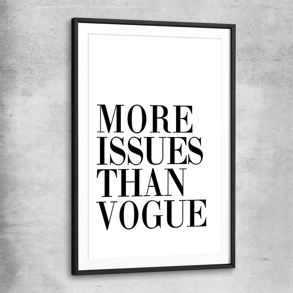 More Issues black glass front frame - part of our high quality fashion canvas wall art and prints collection