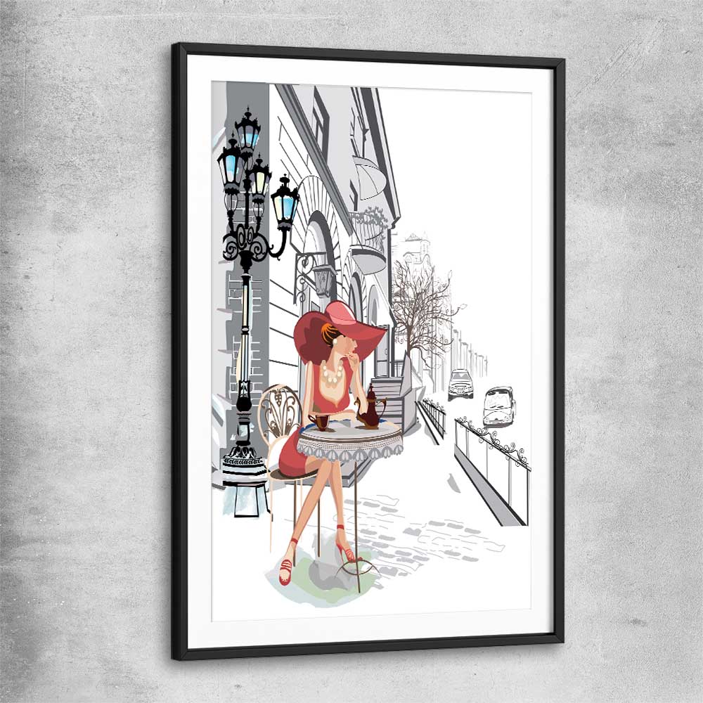 Paris Cafe Fashion black glass front frame - part of our high quality fashion canvas wall art and prints collection