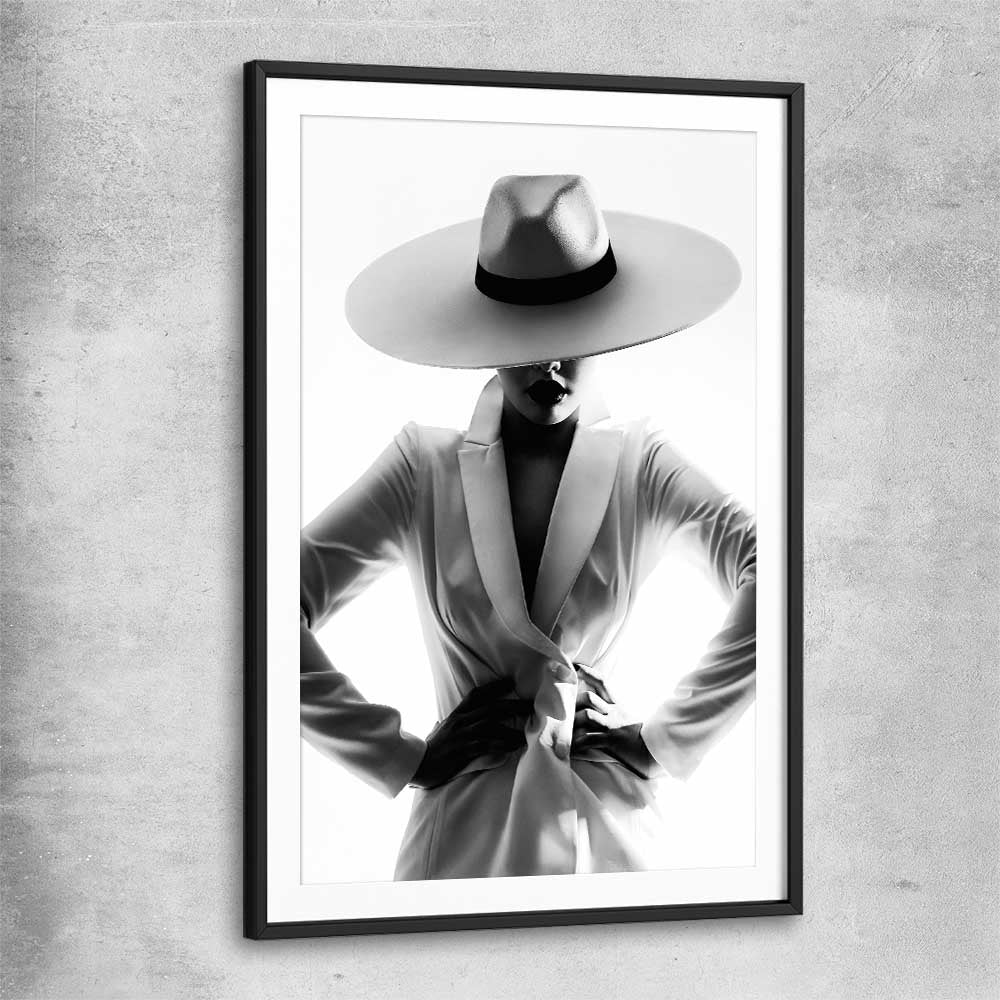 White Hat Gaze black glass front frame - part of our high quality fashion canvas wall art and prints collection