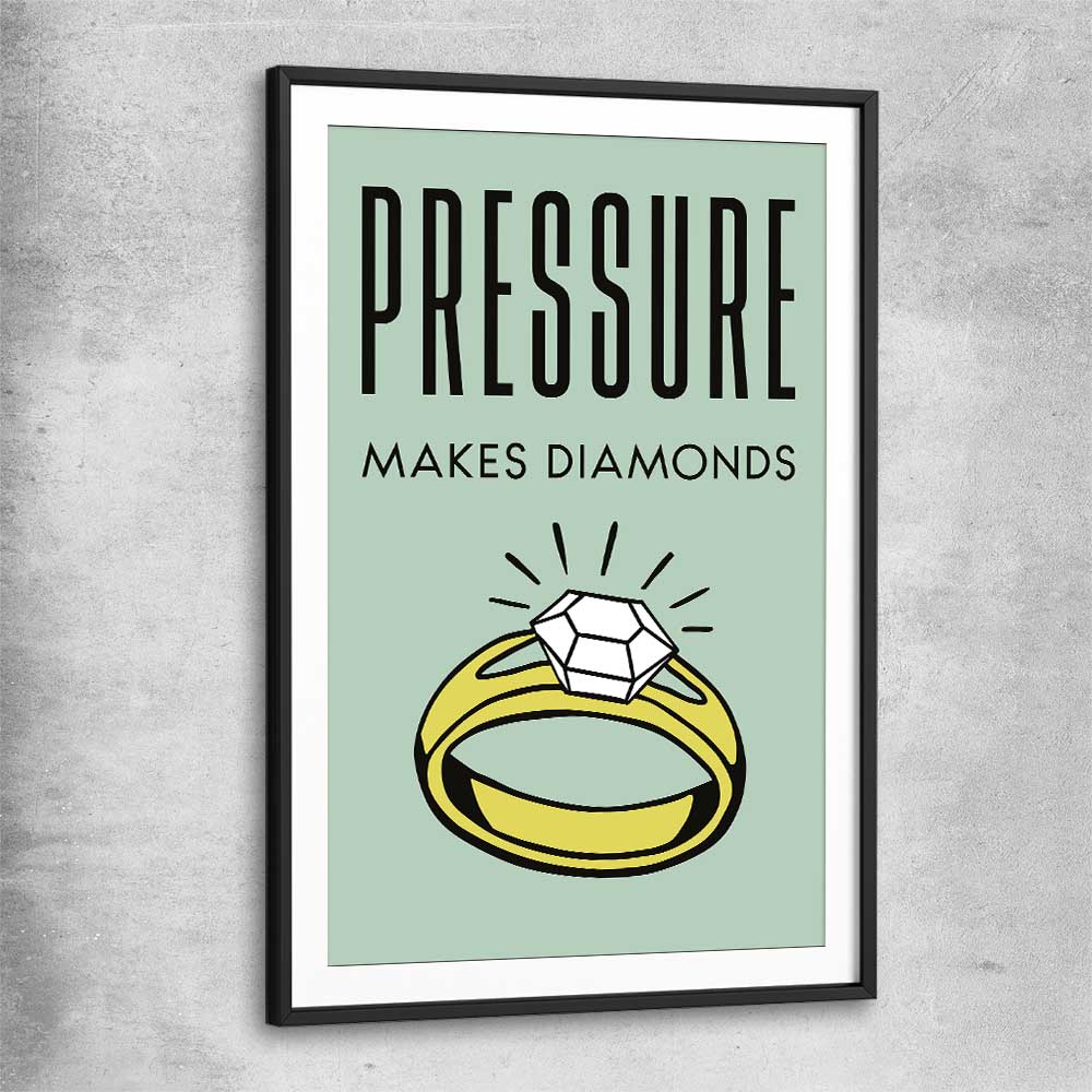 Inspirational wall art print of Diamond Pressure with black glass front frame