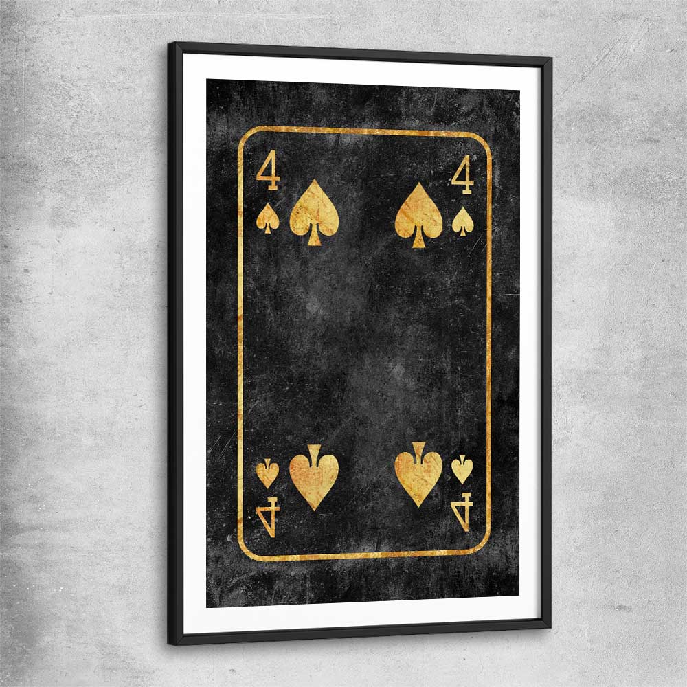 Inspirational wall art print of Four of Spades with black glass front frame