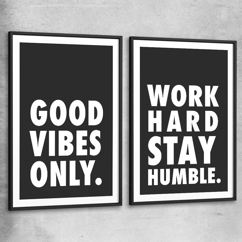 Inspirational wall art print of Good Vibes Pair with black glass front frame
