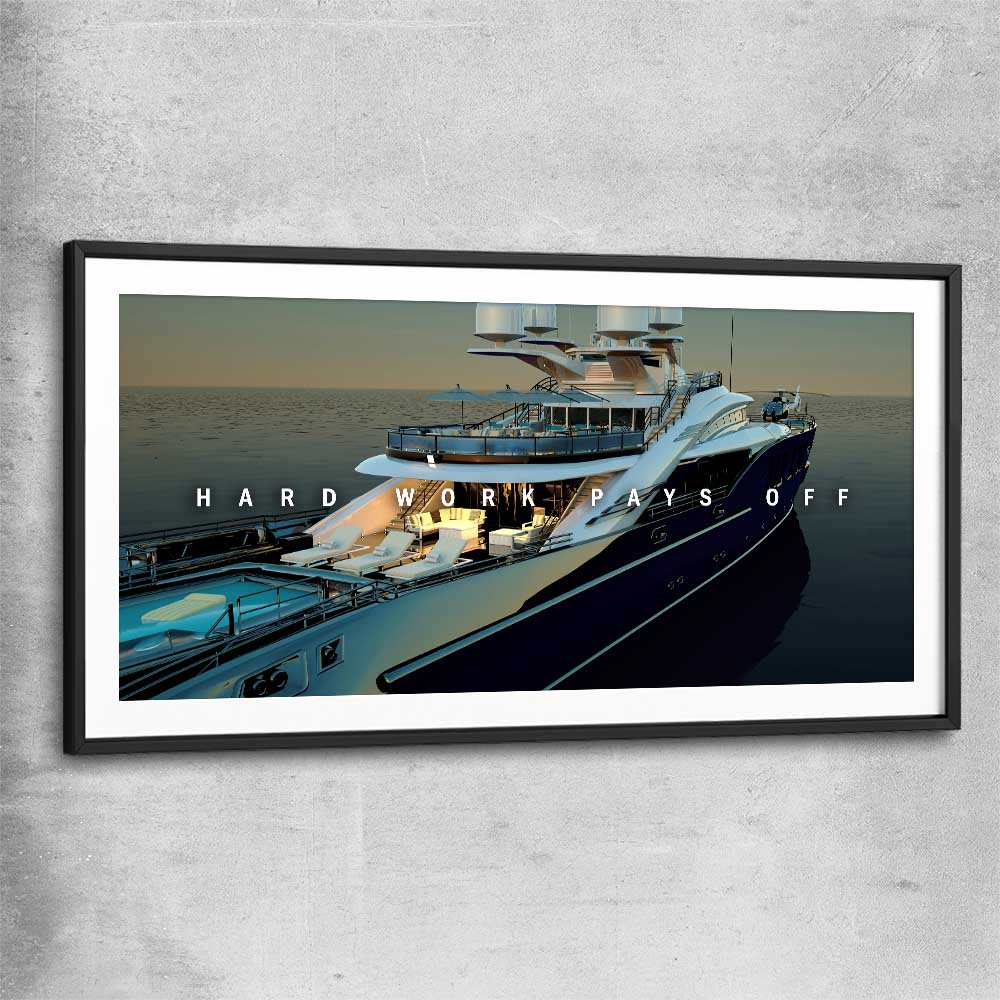 Hard Work Pays Off black glass front frame - part of our high quality fashion canvas wall art and prints collection