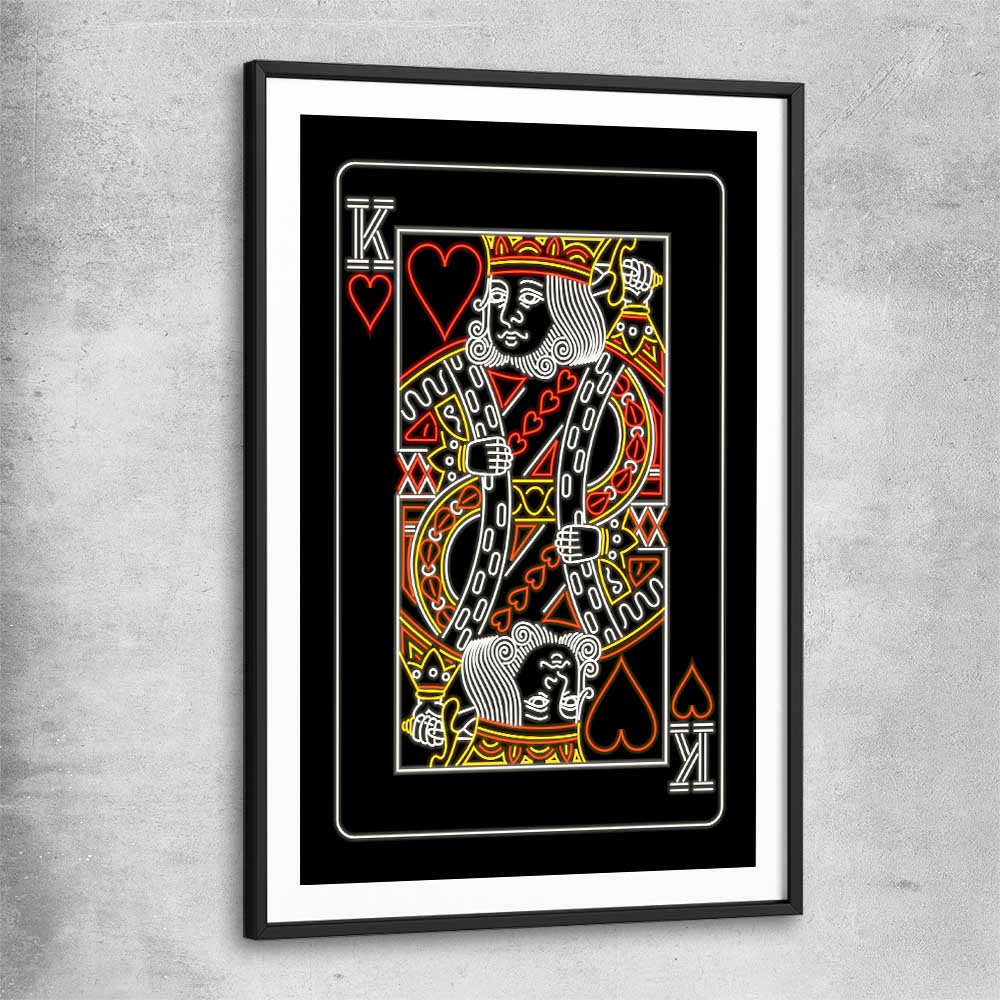 Neon King black glass front frame - part of our high quality fashion canvas wall art and prints collection