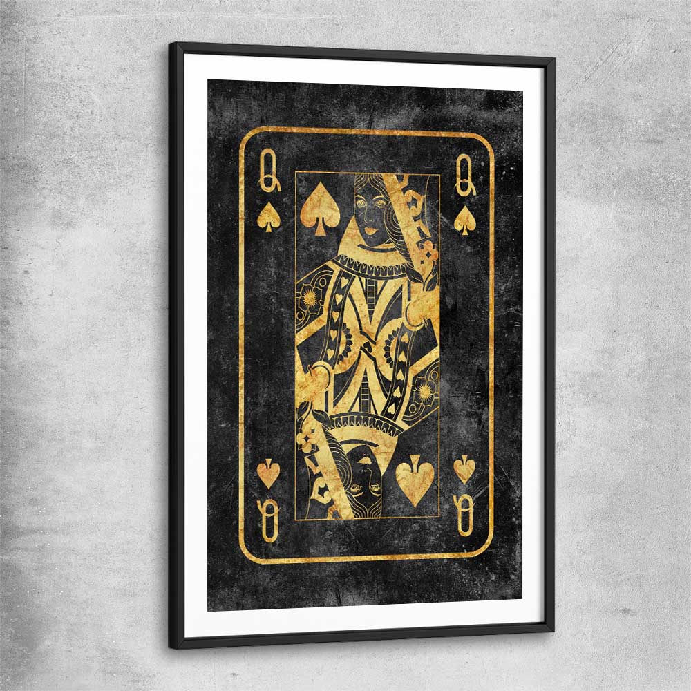 Queen of Spades black glass front frame - part of our high quality fashion canvas wall art and prints collection