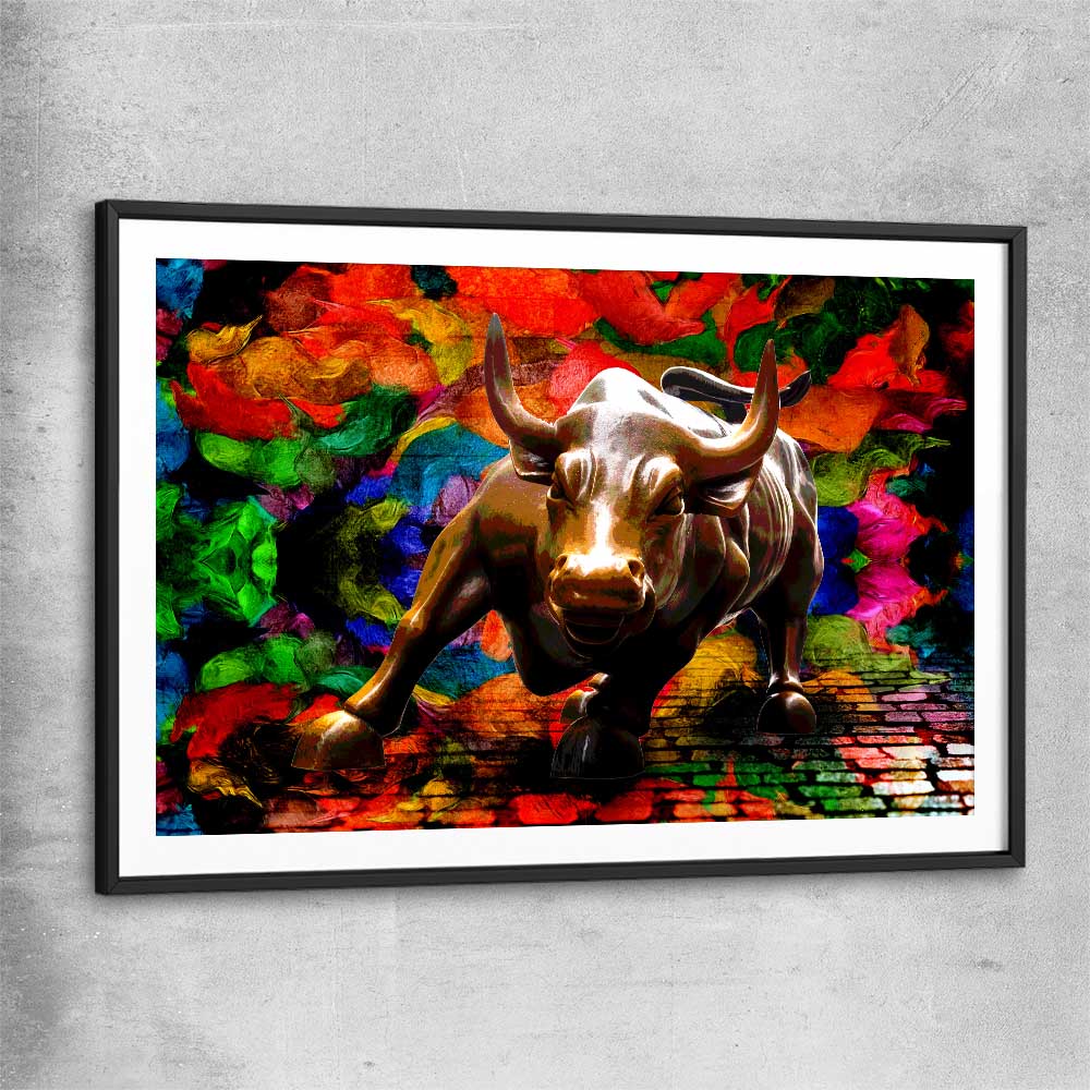 Inspirational wall art print of Raging Bull with black glass front frame