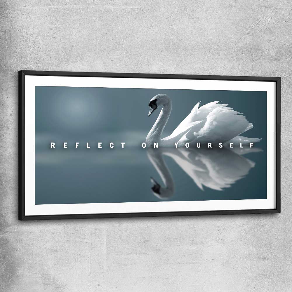 Reflect On Yourself black glass front frame - part of our high quality fashion canvas wall art and prints collection