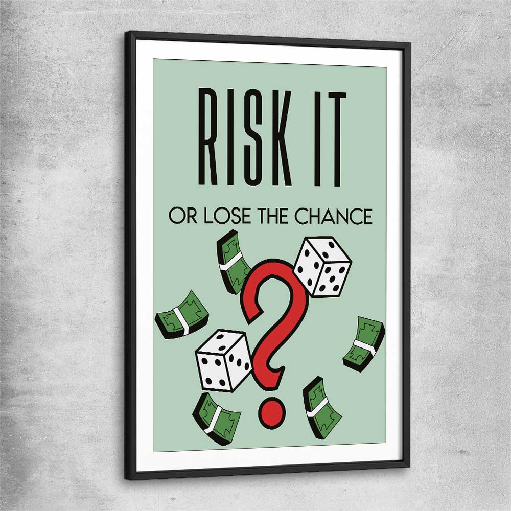 Inspirational wall art print of Roll the Dice with black glass front frame