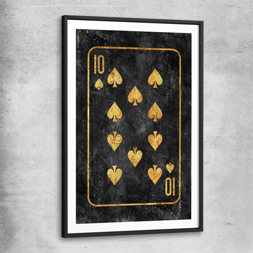 Inspirational wall art print of Ten of Spades with black glass front frame