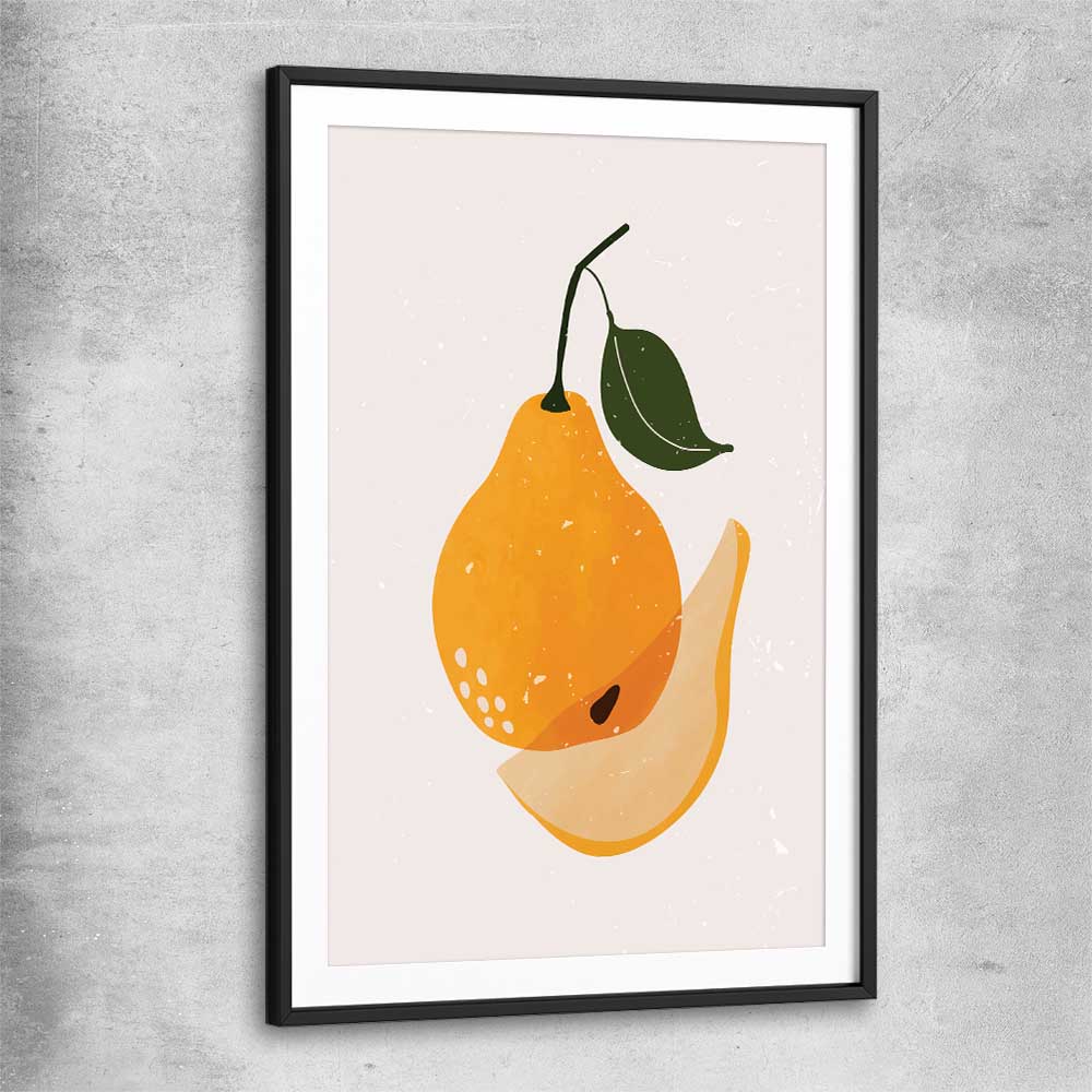 Brown Pear black glass front frame is a colourful and stylish canvas wall art and print suited for the kitchen area
