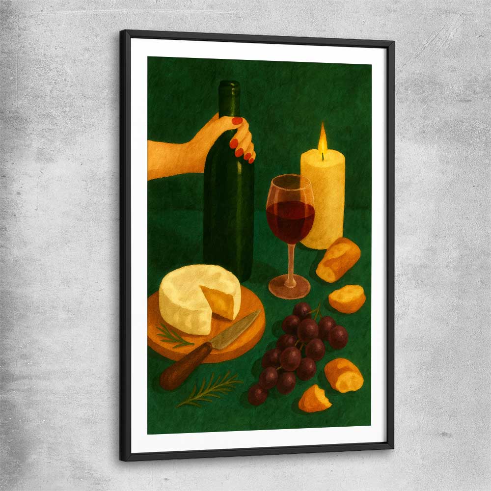 Wine at Dusk Two black glass front frame is a colourful and stylish canvas wall art and print suited for the kitchen arean